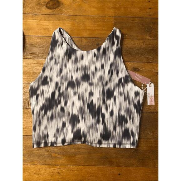Jessica Simpson active Large NWT sports bra crop tank top black white athletic - Picture 1 of 4